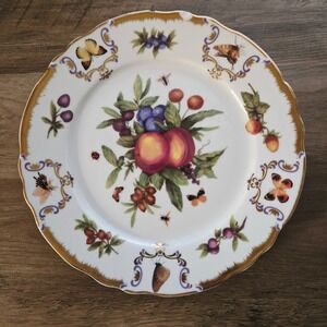 Victoria Royale Fruit Butterfly Plate Decorative Gold Trim Scalloped Edge